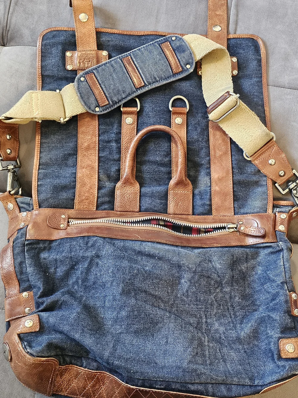 WILL LEATHER GOODS Hopper Denim & Leather Messenger Bag w/ Removable Laptop Case